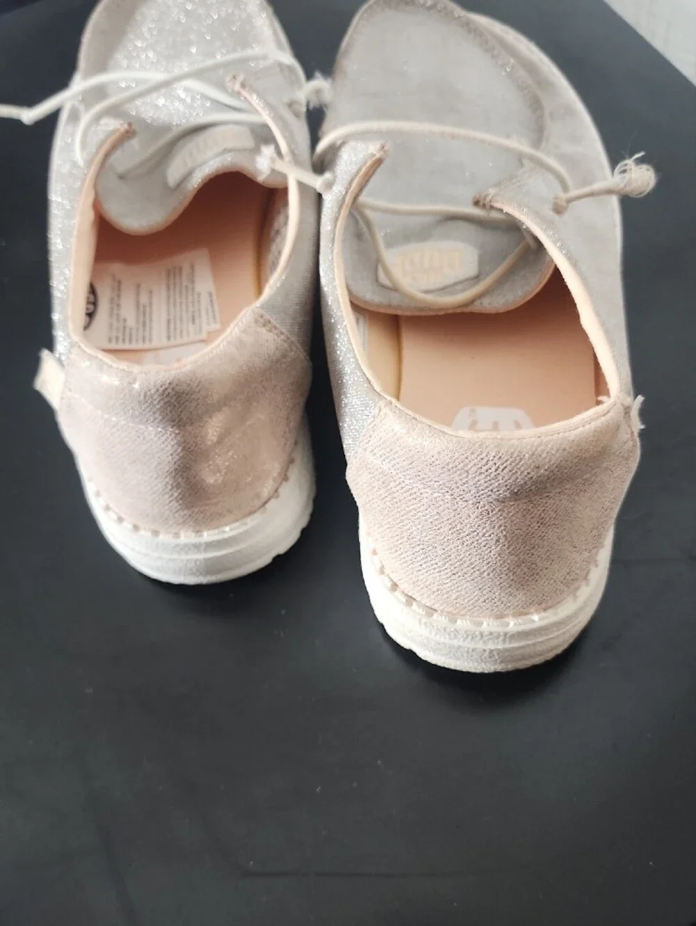 Hey Dude Sparkle Moccasins - Silver Glitter Size 9